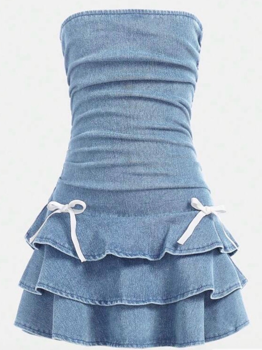 NWOT Girls Strapless Denim Ruffle Dress | Size 11
